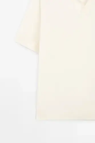 Short sleeve textured knit polo shirt-Cream - 7