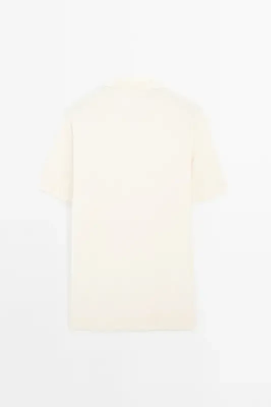 Short sleeve textured knit polo shirt-Cream - 8