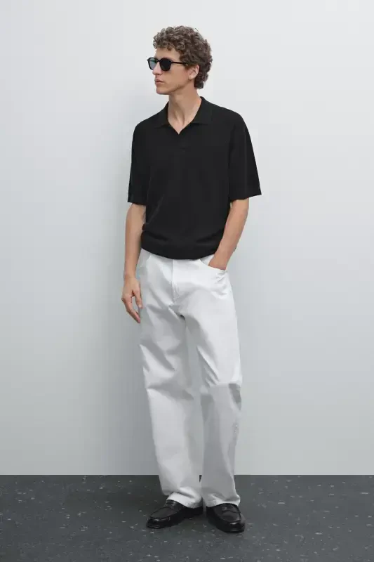 Short sleeve textured knit polo shirt - DARK NAVY - MASSIMO DUTTI