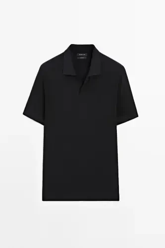 Short sleeve textured knit polo shirt - DARK NAVY - 5