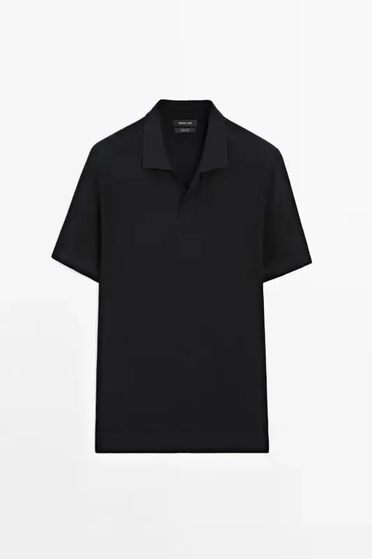 Short sleeve textured knit polo shirt - DARK NAVY - 5