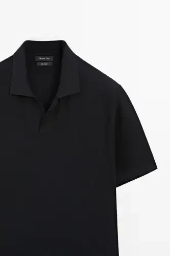 Short sleeve textured knit polo shirt - DARK NAVY - 6