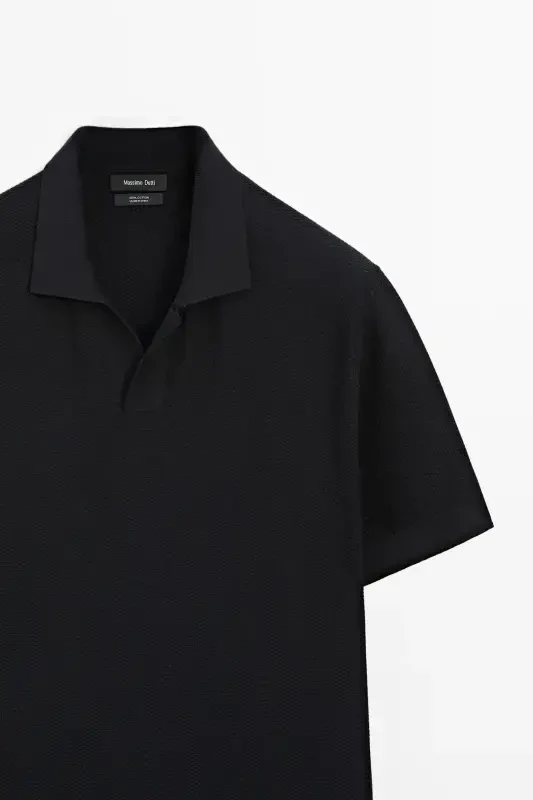 Short sleeve textured knit polo shirt - DARK NAVY - 6