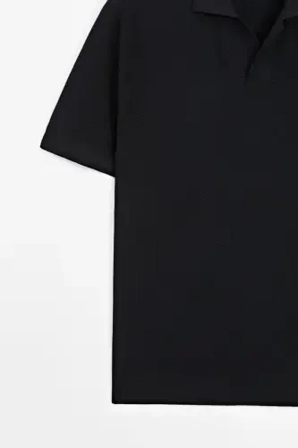 Short sleeve textured knit polo shirt - DARK NAVY - 7