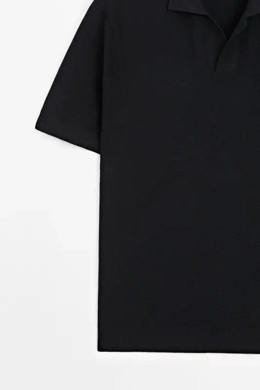 Short sleeve textured knit polo shirt - DARK NAVY - 7