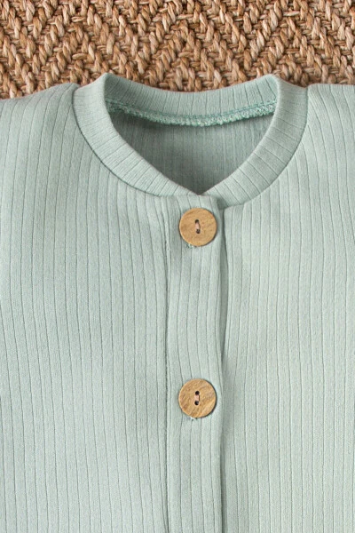 Short Sleeve Wooden Button Organic Jumpsuit Baby Set - 7