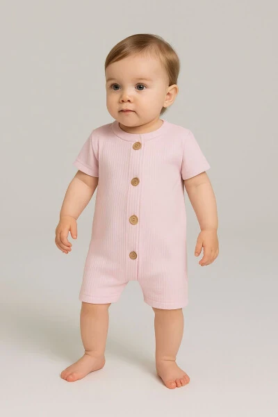 Short Sleeve Wooden Button Organic Romper Baby Set - MAI PERLA