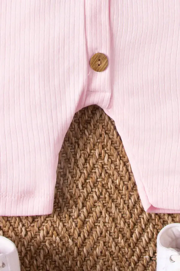 Short Sleeve Wooden Button Organic Romper Baby Set - 6