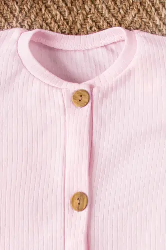 Short Sleeve Wooden Button Organic Romper Baby Set - 4