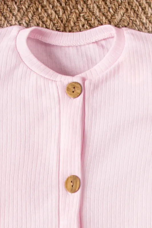 Short Sleeve Wooden Button Organic Romper Baby Set - 4