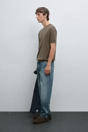 Short sleeve wool knit t-shirt-KHAKI - MASSIMO DUTTI (1)