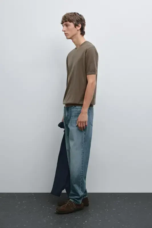 Short sleeve wool knit t-shirt-KHAKI - 2