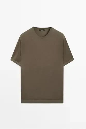 Short sleeve wool knit t-shirt-KHAKI - 5