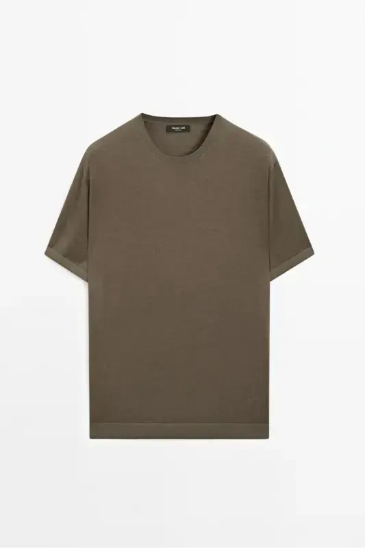 Short sleeve wool knit t-shirt-KHAKI - 5
