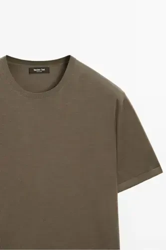 Short sleeve wool knit t-shirt-KHAKI - 6