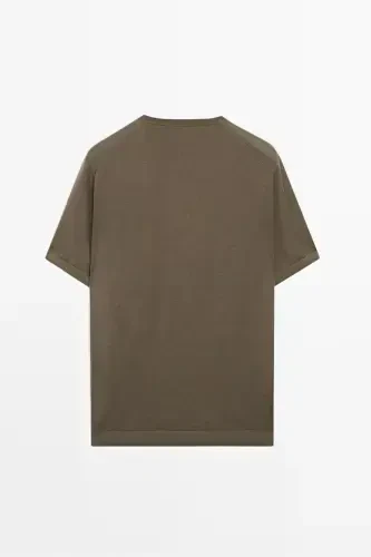 Short sleeve wool knit t-shirt-KHAKI - 8