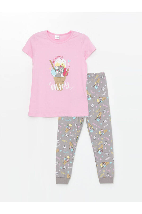 Short-Sleeved Bike Neck Printed Girl's Pajama Set - 1