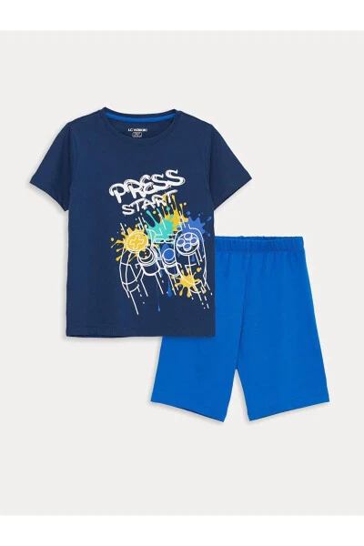 Short-sleeved Boys' Bicycle Collar Printed Short Pajama Set - LC WAIKIKI