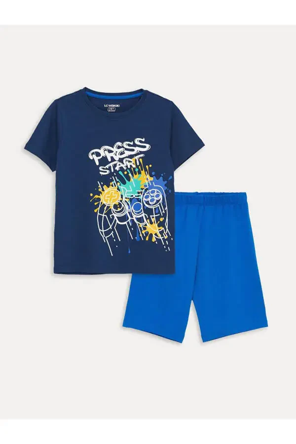 Short-sleeved Boys' Bicycle Collar Printed Short Pajama Set - 1