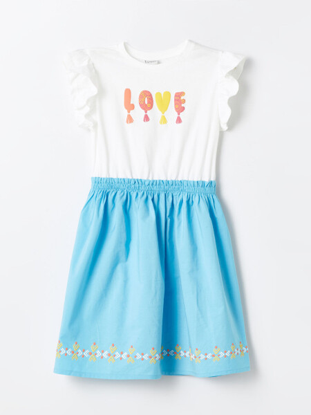 Short-sleeved Girl's Dress with Bicycle Neck Print - 1