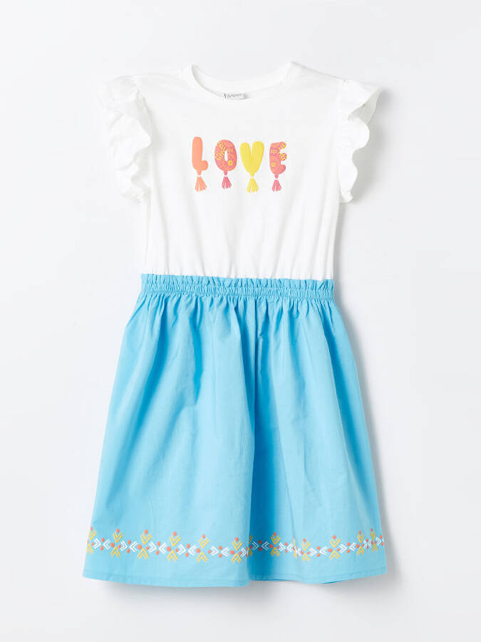 Short-sleeved Girl's Dress with Bicycle Neck Print - 4