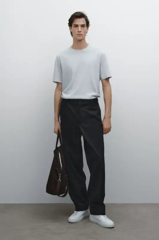 Short-sleeved linen and cotton blend t-shirt - Light M - MASSIMO DUTTI