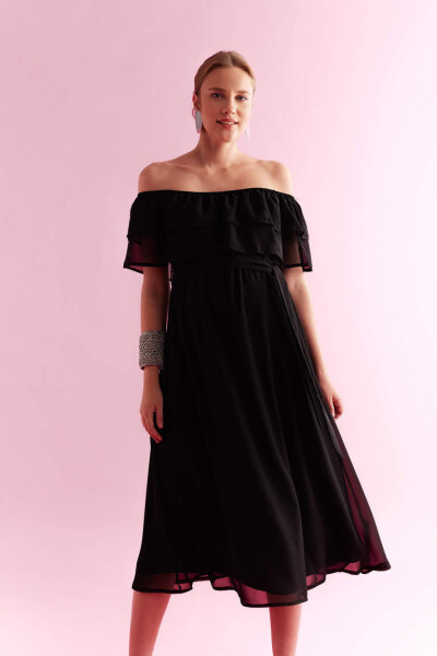 Short-sleeved, long maxi pregnancy dress (black) - 1