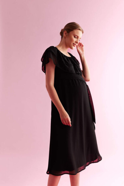 Short-sleeved, long maxi pregnancy dress (black) - 2