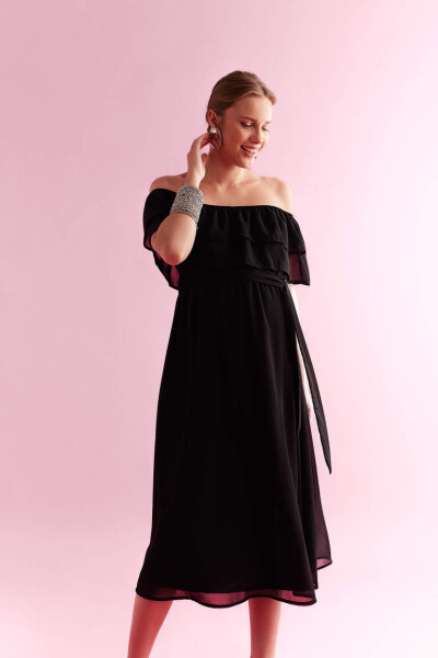 Short-sleeved, long maxi pregnancy dress (black) - 3