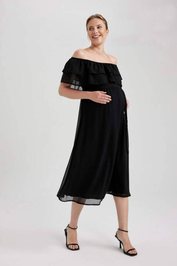 Short-sleeved, long maxi pregnancy dress (black) - 4