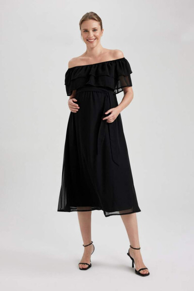 Short-sleeved, long maxi pregnancy dress (black) - 5