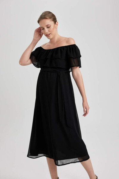 Short-sleeved, long maxi pregnancy dress (black) - 6