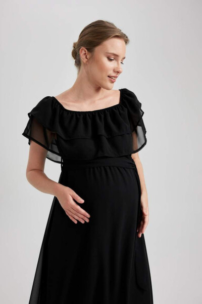 Short-sleeved, long maxi pregnancy dress (black) - 7