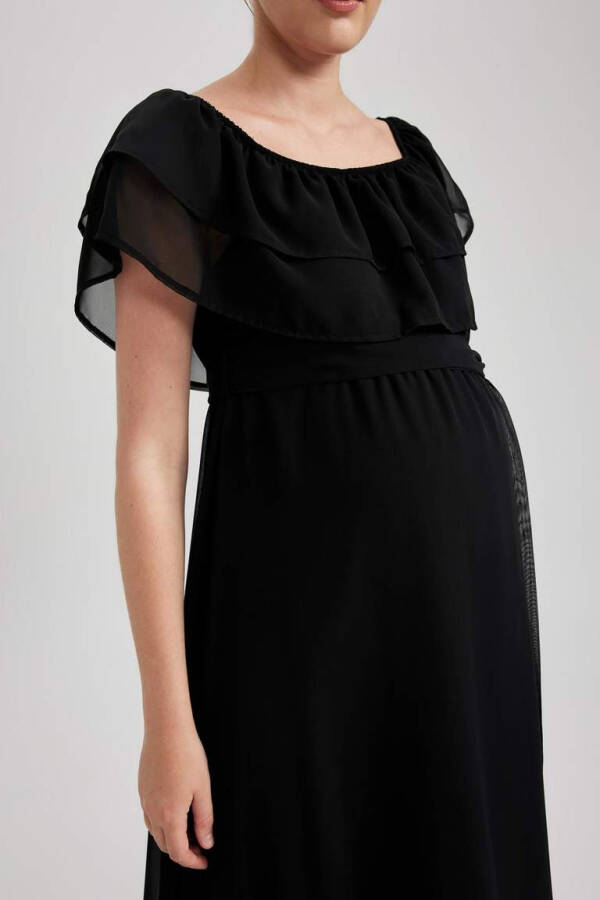 Short-sleeved, long maxi pregnancy dress (black) - 8