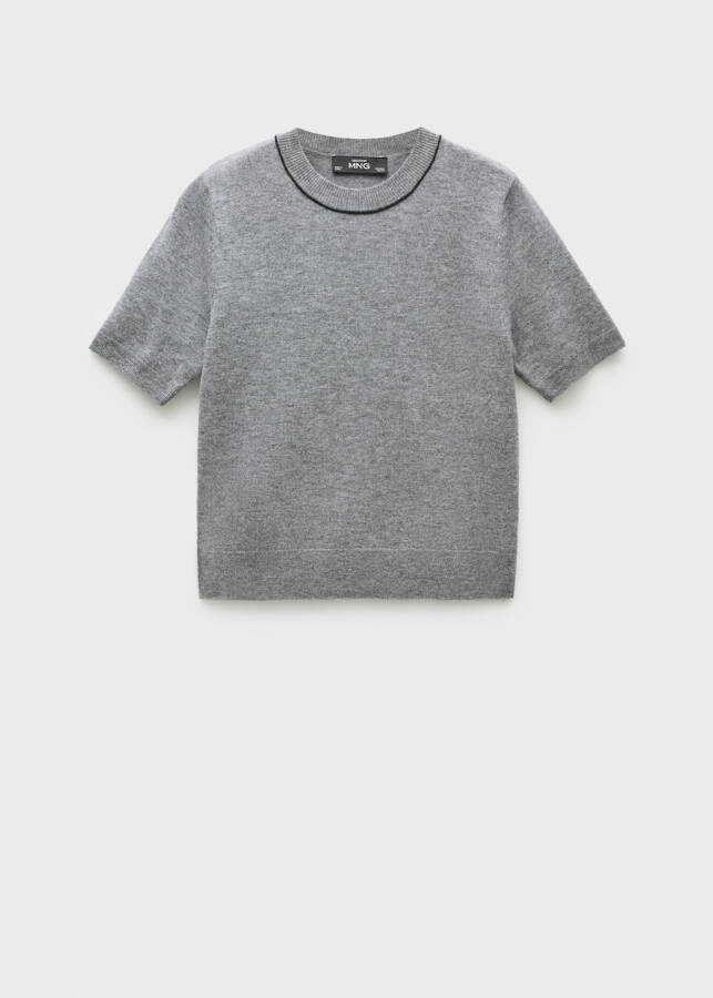 Short-sleeved, medium knit, 100% wool sweater in gray. - 1