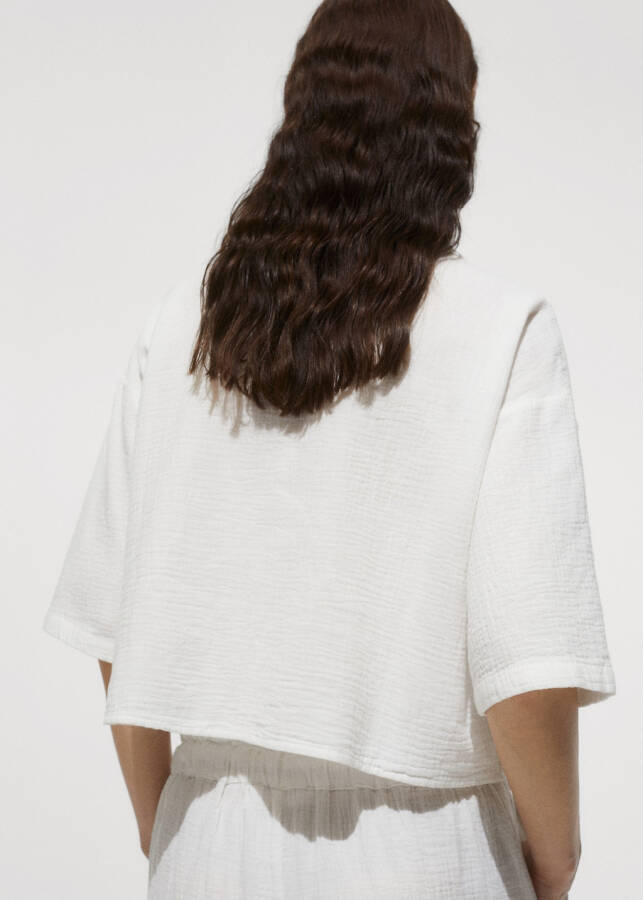 Short-sleeved, off-white cotton shirt - 3