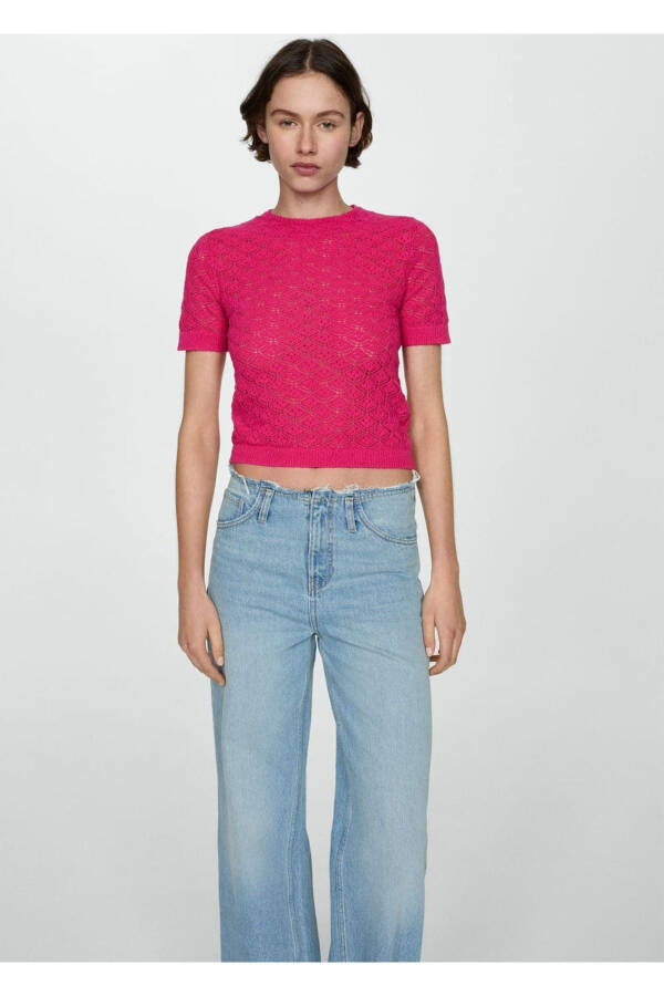 Short-sleeved perforated sweater - 1