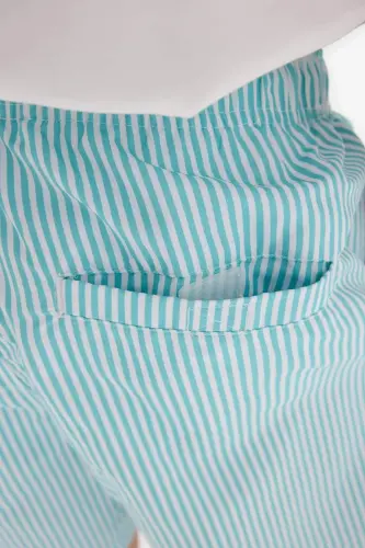 Short Striped Navy Blue Swim Shorts - 1