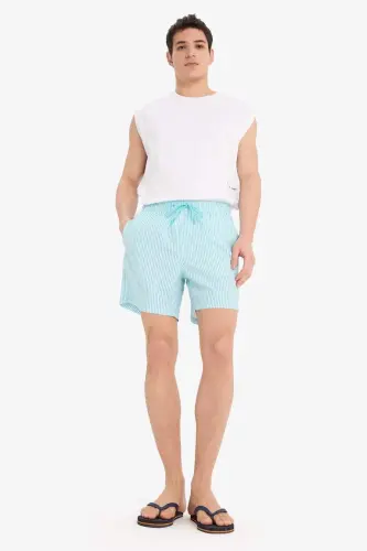 Short Striped Navy Blue Swim Shorts - 3