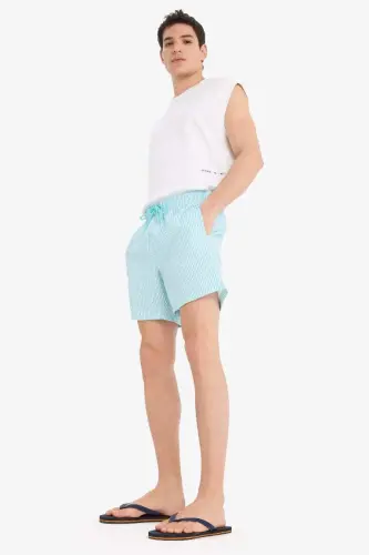 Short Striped Navy Blue Swim Shorts - 4