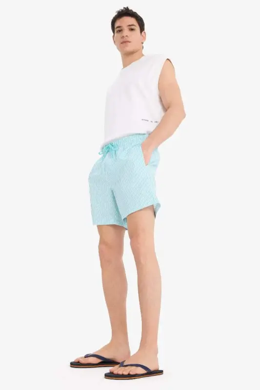 Short Striped Navy Blue Swim Shorts - 4