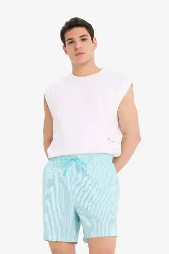 Short Striped Navy Blue Swim Shorts - 5