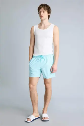 Short Striped Navy Blue Swim Shorts - 1