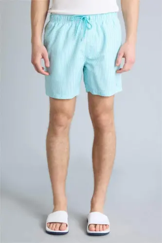 Short Striped Navy Blue Swim Shorts - 3