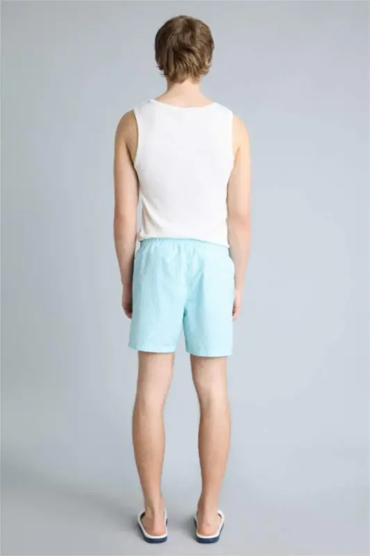 Short Striped Navy Blue Swim Shorts - 5