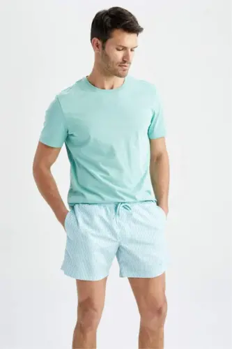 Short Striped Navy Blue Swim Shorts - 3