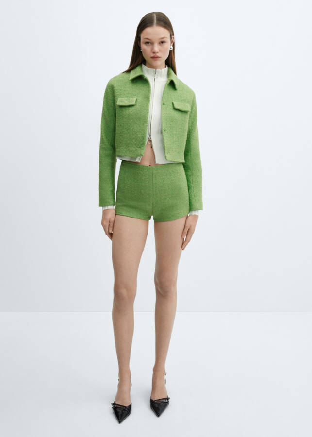 Short tweed jacket with pockets - Green - 3