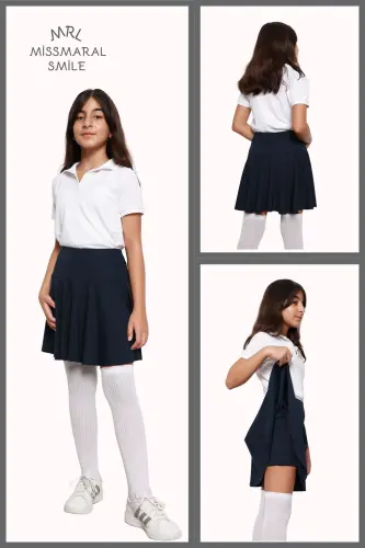 Shortli etek yuqori bel likrali hovuz dengiz sporti va kundalik foydalanish Skirt With Shorts lacivert 4101-LACİVERT - MISSMARAL (1)