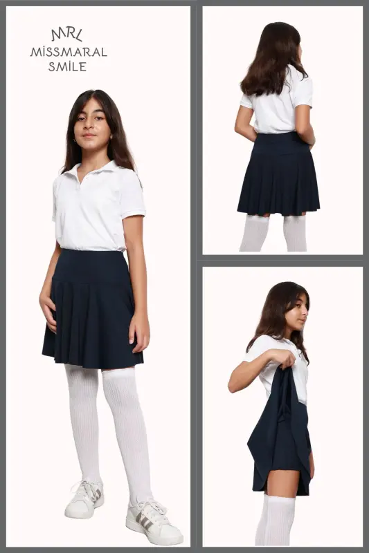 Shortli etek yuqori bel likrali hovuz dengiz sporti va kundalik foydalanish Skirt With Shorts lacivert 4101-LACİVERT - 2