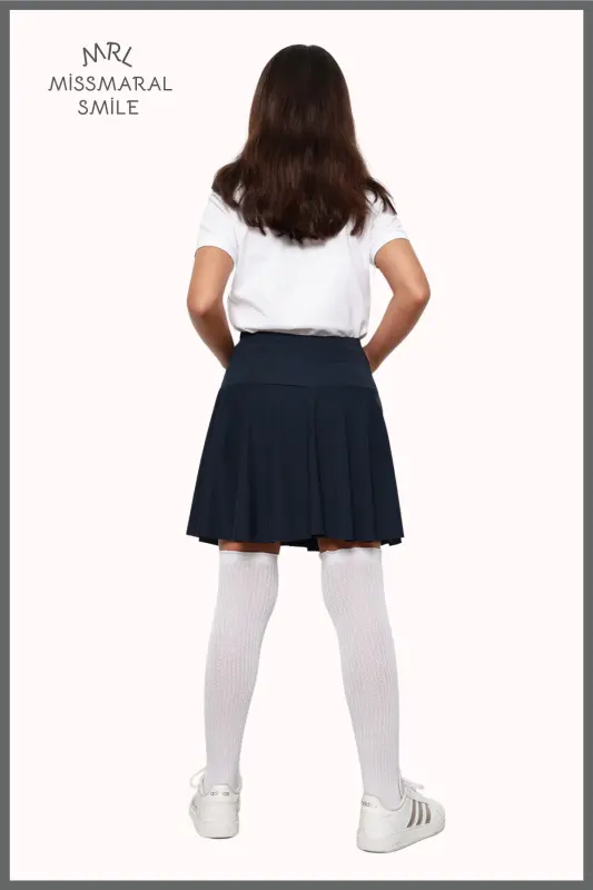 Shortli etek yuqori bel likrali hovuz dengiz sporti va kundalik foydalanish Skirt With Shorts lacivert 4101-LACİVERT - 3